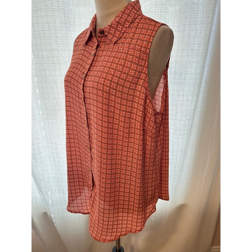 New Directions Women's Orange Geometric Lattice Back Sleeveless Button Up SZ XL
